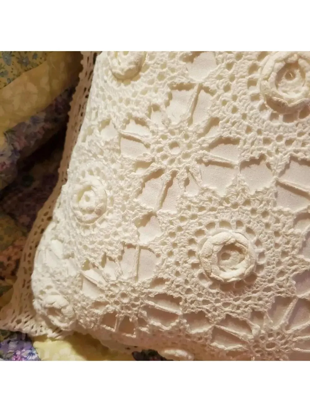Beautiful Handmade White Crocheted Pillow